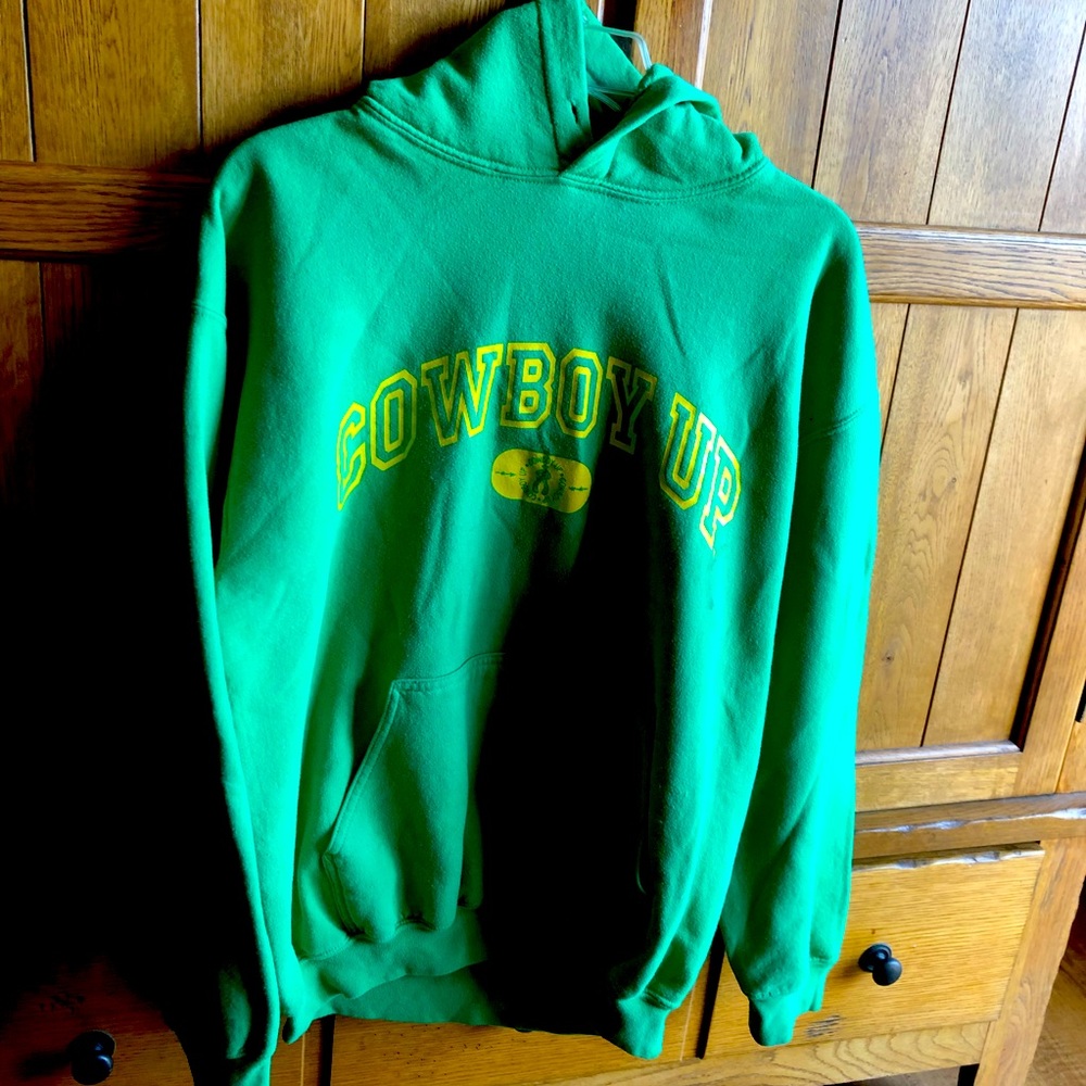 Green cowboy up western green hooded sweater